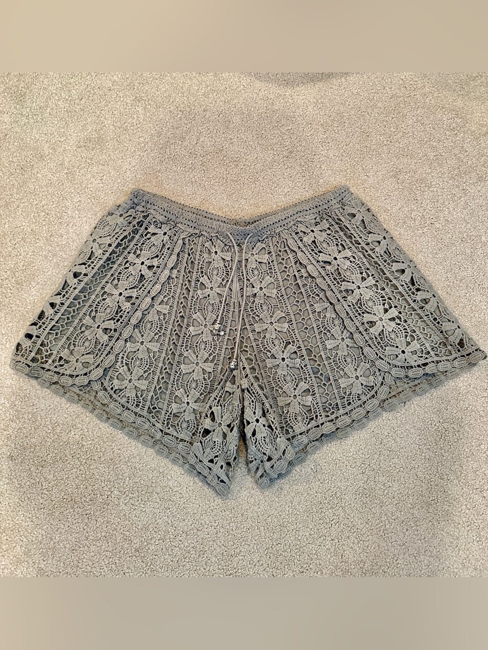 Olive Green Crochet Shorts • L